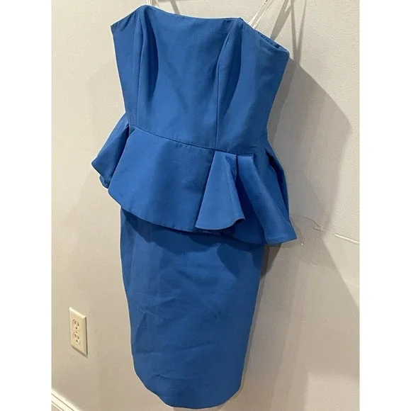 Halston Heritage Dress Size 8 Blue Strapless Fit & Flare Formal Party Classic‎ - Picture 2 of 8